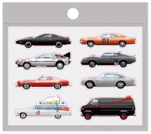 Load image into Gallery viewer, Legendary Iconic Movie TV Cars 1980 Edition 8 pins 80's set collection Knight Rider Back to the Future Mad Max Starsky and Hutch A-Team Ghost Busters James Bond Dukes of Hazzard DL11-07 - www.ChallengeCoinCreations.com