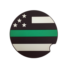 Load image into Gallery viewer, Set of 2 Thin Green Line Police American Flag Silicone Car Coaster Sheriff Border patrol Marines Army CBP - www.ChallengeCoinCreations.com