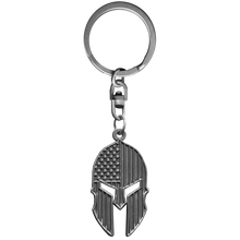 Load image into Gallery viewer, Gladiator Patriot American Flag Spartan Helmet Keychain Military Veteran Antique Nickel GHKB-1H KC-044