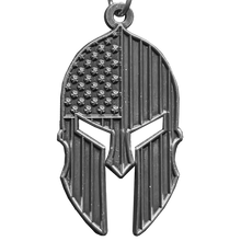 Load image into Gallery viewer, Gladiator Patriot American Flag Spartan Helmet Keychain Military Veteran Antique Nickel GHKB-1H KC-044