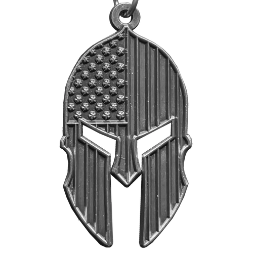Gladiator Patriot American Flag Spartan Helmet Keychain Military Veteran Antique Nickel GHKB-1H KC-044