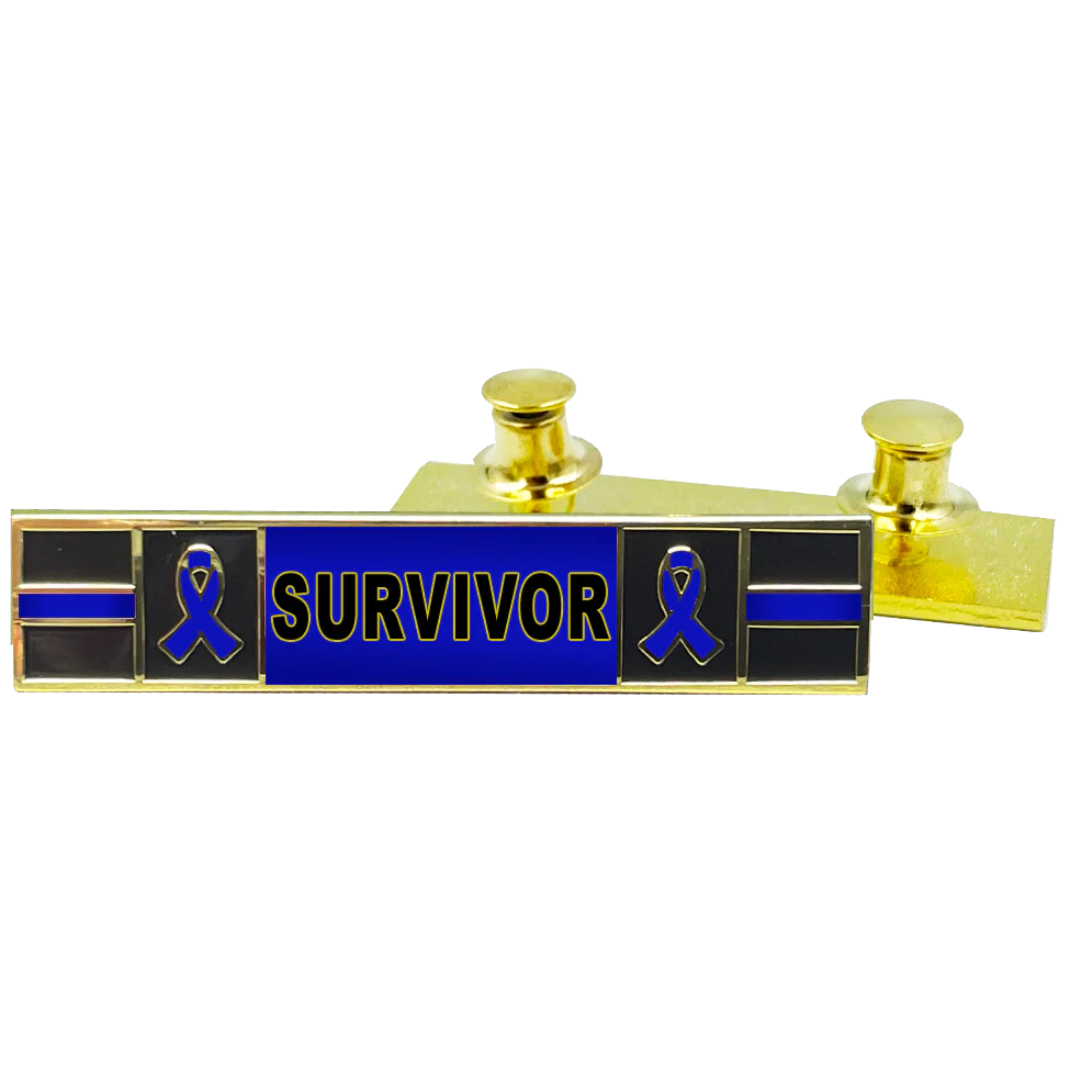 Thin Blue Line Ribbon Liver Prostate and Stomach Cancer Survivor commendation bar pin Police Style Awareness Month PBX-008-3 P-246