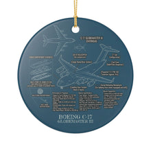 Load image into Gallery viewer, Boeing C-17 Globemaster III  Blueprint Christmas Holiday Ornament Sublimated Ceramic