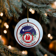 Load image into Gallery viewer, North Pole Fire Department Thin Red Line Christmas Ornament 3&quot; Ceramic Fireman Firefighter EMT EMS Paramedics