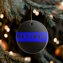 Load image into Gallery viewer, Thin Blue Line Poiice Retired 3&quot; Ceramic Christmas Ornament Made In The USA Ships From The USA