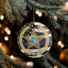 Load image into Gallery viewer, Florida Sheriff&#39;s Association Thin Blue Line Flag 3&quot; Ceramic Christmas Ornament Made in the USA Ships From The USA
