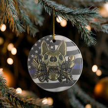 Load image into Gallery viewer, Explosives Detector K-9 Canine Police Leo CBG HSA ICE FBI Thin Blue Line Flag USA Flag  3&quot; Ceramic Christmas Ornament Made in the USA Ships From The USA