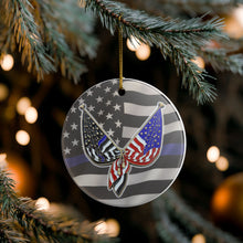 Load image into Gallery viewer, Police Leo CBG HSA ICE FBI Thin Blue Line Flag USA Flag  3&quot; Ceramic Christmas Ornament Made in the USA Ships From The USA