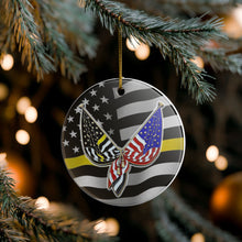 Load image into Gallery viewer, Thin Gold Line USA Flag Emergency 911 Dispatcher  3&quot; Ceramic Christmas Ornament Made in the USA Ships From The USA
