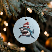 Load image into Gallery viewer, Great White Shark Santa Hat 3" Ceramic Christmas Ornament Made In The USA Ships From The USA