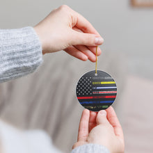 Load image into Gallery viewer, First Responders Thin Line Flag 3&quot; Ceramic Christmas Ornament Made In The USA Ships From The USA