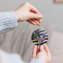 Load image into Gallery viewer, Thin Gold Line USA Flag Emergency 911 Dispatcher  3&quot; Ceramic Christmas Ornament Made in the USA Ships From The USA