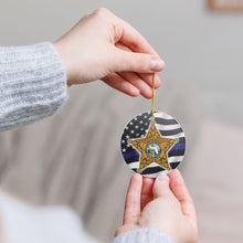 Load image into Gallery viewer, Santa Rosa County Sheriff&#39;s Office Thin Blue Line Flag 3&quot; Ceramic Christmas Ornament Made in the USA Ships From The USA