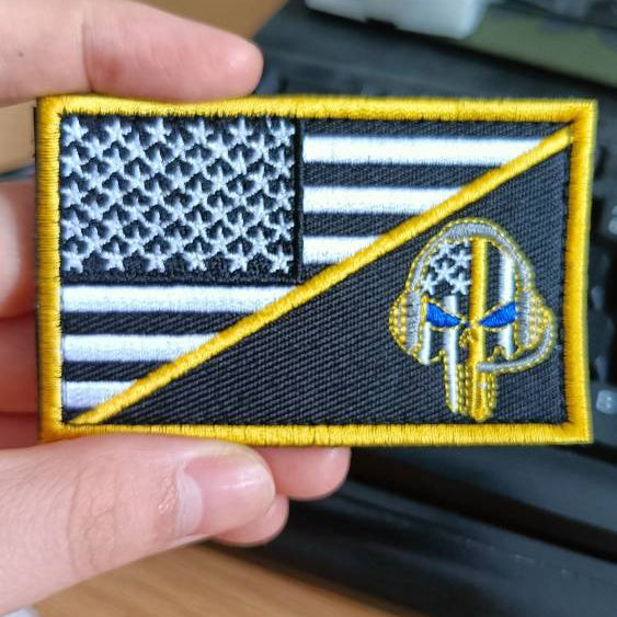 911 Dispatcher Subdued USA Flag and Skull Embroidered Hook and Loop Tactical Morale Patch Thin Gold Line Free USA Shipping Ships From The USA PAT-752 (E)
