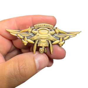 Gold 3D Full size UAS FAA Commercial Drone Pilot Wings pin GL12-006 P-258