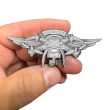 Load image into Gallery viewer, Silver 3D Full size UAS FAA Commercial Drone Pilot Wings pin GL12-007 P-248