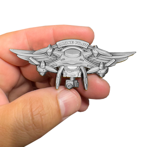 Silver 3D Full size UAS FAA Commercial Drone Pilot Wings pin GL12-007 P-248