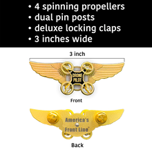 Load image into Gallery viewer, Gold Full size UAS FAA Commercial Drone Pilot Wings pin with spinning propellers BL4-005 P-261