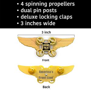 Gold Full size UAS FAA Commercial Drone Pilot Wings pin with spinning propellers BL4-005 P-262