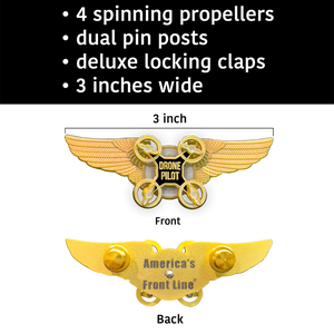 Gold Full size UAS FAA Commercial Drone Pilot Wings pin with spinning propellers BL4-005 P-261
