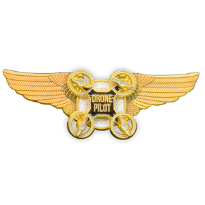 Gold Full size UAS FAA Commercial Drone Pilot Wings pin with spinning propellers BL4-005 P-262