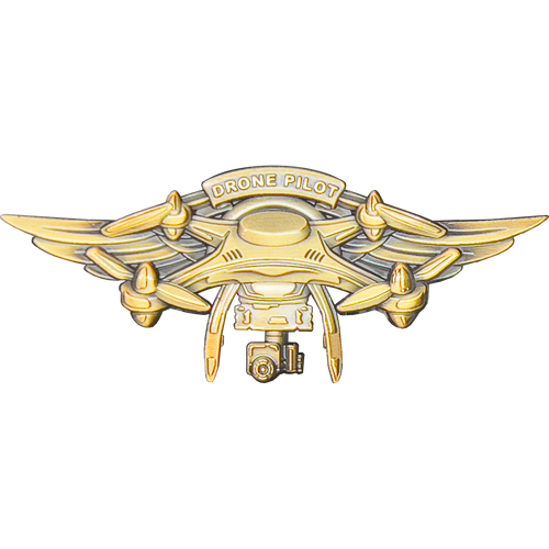 Gold 3D Full size UAS FAA Commercial Drone Pilot Wings pin GL12-006 P-258