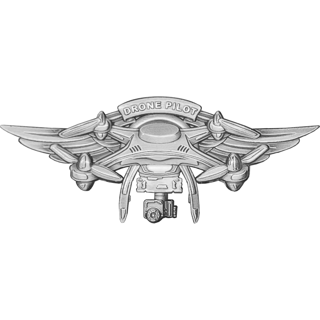 Silver 3D Full size UAS FAA Commercial Drone Pilot Wings pin GL12-007 P-248