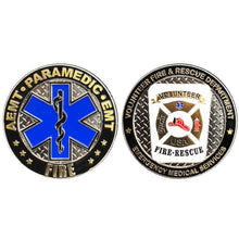 Load image into Gallery viewer, Volunteer Fire Fighter AEMT EMT Paramedic Fire Rescue Department Challenge Coin BL3-002