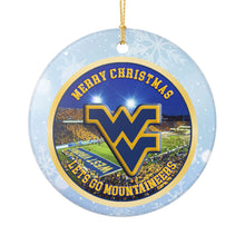 Load image into Gallery viewer, WVU West Viginia Mountaneers 3&quot; Ceramic Christmas Ornament SHIPS FROM THE USA MADE IN THE USA