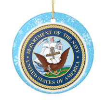 Load image into Gallery viewer, USN United States Navy Department of The Navy Holiday Christmas Ornament Midshipmen 3" Ceramic Made in the USA Ships From The USA (Copy)