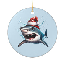 Load image into Gallery viewer, Great White Shark Santa Hat 3" Ceramic Christmas Ornament Made In The USA Ships From The USA