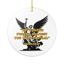 Load image into Gallery viewer, St Michael Isaiah 54:17 Bible Verse Police 3" Ceramic Single Sided Christmas Ornament Made In The USA Ships From The USA
