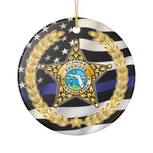 Load image into Gallery viewer, Florida Sheriff&#39;s Association Thin Blue Line Flag 3&quot; Ceramic Christmas Ornament Made in the USA Ships From The USA