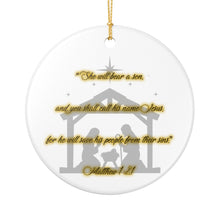 Load image into Gallery viewer, Bible Verse Matthew 1:21  3" Single Sided Ceramic Christmas Ornament Ships From The USA Made In The USA