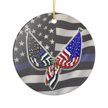 Load image into Gallery viewer, Police Leo CBG HSA ICE FBI Thin Blue Line Flag USA Flag  3&quot; Ceramic Christmas Ornament Made in the USA Ships From The USA