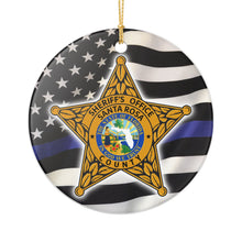 Load image into Gallery viewer, Santa Rosa County Sheriff&#39;s Office Thin Blue Line Flag 3&quot; Ceramic Christmas Ornament Made in the USA Ships From The USA