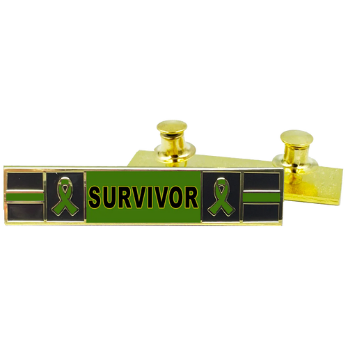 Thin Green Line Ribbon Liver Cancer Survivor commendation bar pin Police Style liver lymphoma gall bladder Awareness Month PBX-008-2 P-256