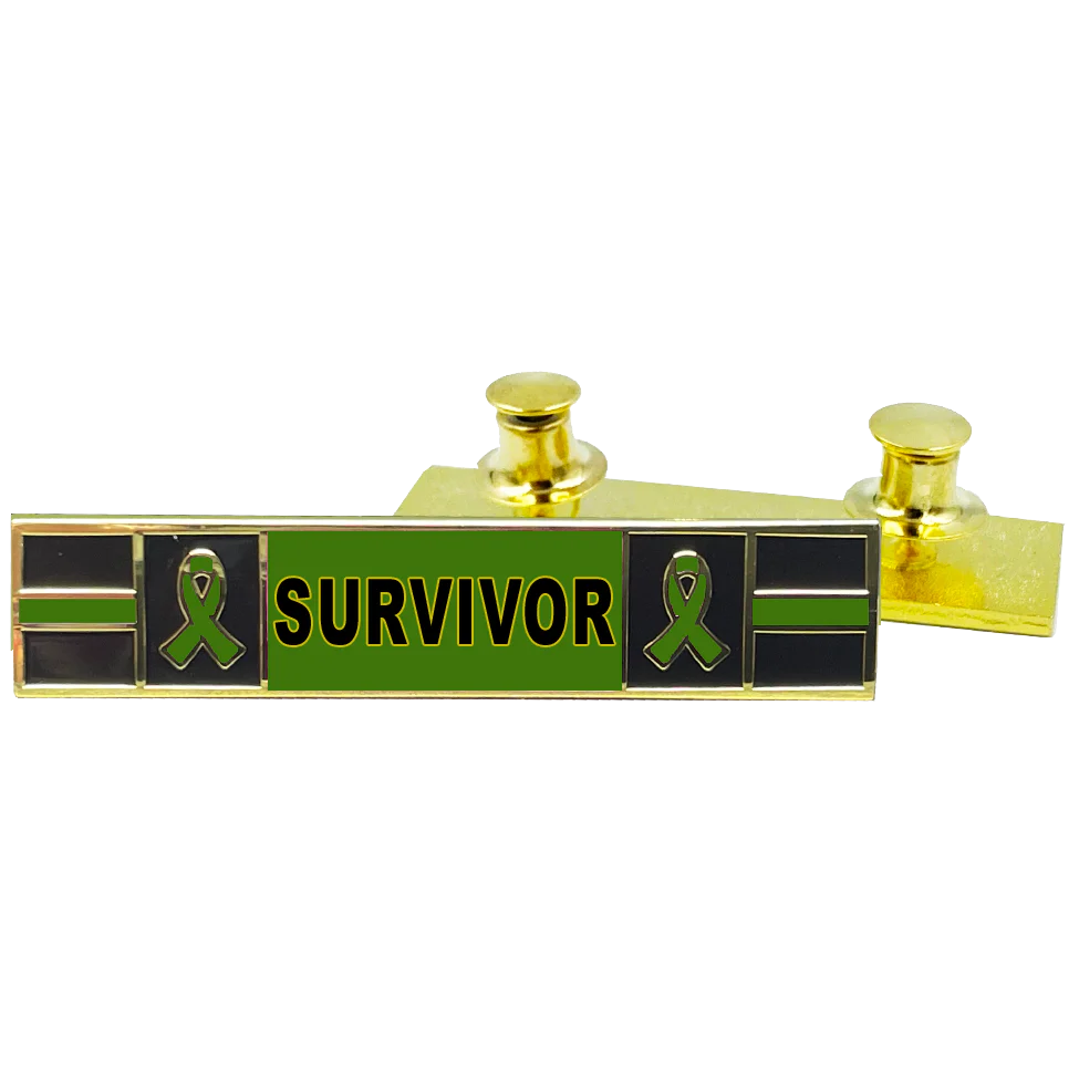 Thin Green Line Ribbon Liver Cancer Survivor commendation bar pin Police Style liver lymphoma gall bladder Awareness Month PBX-008-2 P-256