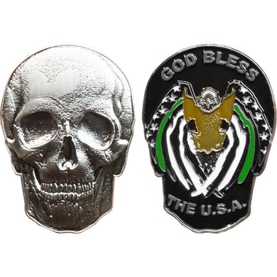 Thin Green Line Flag Border Patrol Sheriff Eagle God Bless America Skull Challenge Coin Marines Army Veteran EL14-008