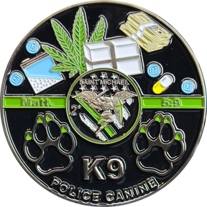 Border Patrol K9 Challenge Coin Canine Unit Saint Michael Thin Green Line Prayer Paw Prints BL6-007