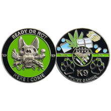 Load image into Gallery viewer, Border Patrol K9 Challenge Coin Canine Unit Saint Michael Thin Green Line Prayer Paw Prints BL6-007