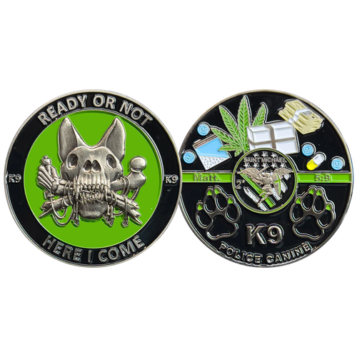 Border Patrol K9 Challenge Coin Canine Unit Saint Michael Thin Green Line Prayer Paw Prints BL6-007