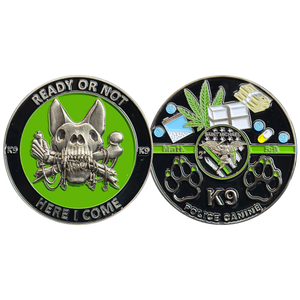 Border Patrol K9 Challenge Coin Canine Unit Saint Michael Thin Green Line Prayer Paw Prints BL6-007
