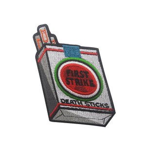 Parody Lucky First Strikes Cigarettes Death Sticks Vietnam War  Helmet Hook and Loop Morale Patch Ships Free In The USA PAT-774