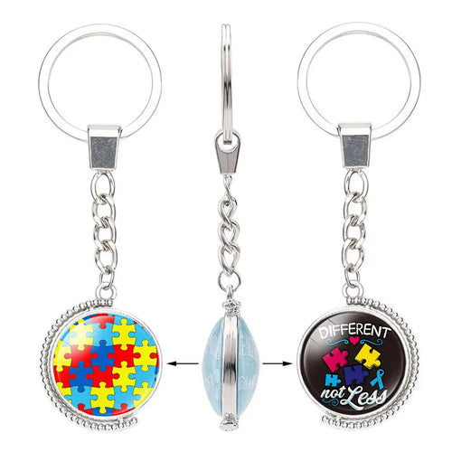 Autism Different Puzzle Globe Not Less Keychain FREE USA SHIPPING SHIPS FROM USA KC-048