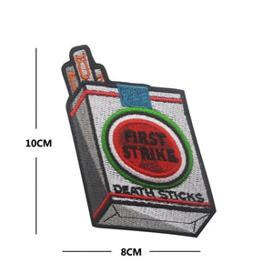 Parody Lucky First Strikes Cigarettes Death Sticks Vietnam War  Helmet Hook and Loop Morale Patch Ships Free In The USA PAT-774