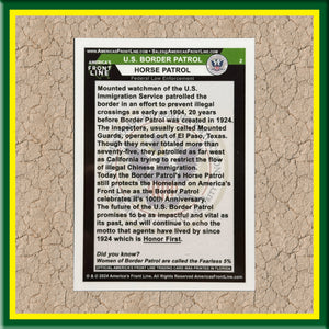 Border Patrol Horse Patrol Trading Card for Challenge Coin Collectors Ships Free In The USA BL6-011 TRD-01