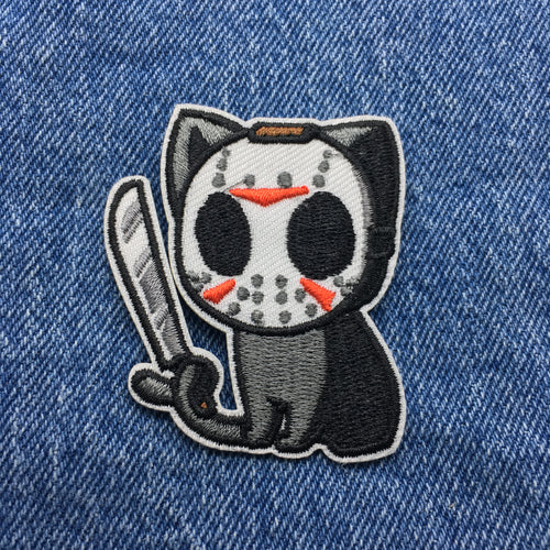 Spooky Halloween Friday Jason Kitty Cat Thirteenth Voorhees Iron On Embroidered Patch Ships Free In The USA PAT-865