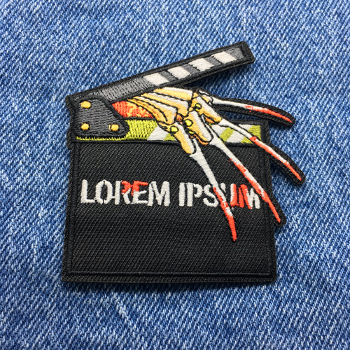 Spooky Halloween Freddy Nightmare Krueger Elm Hand Lorem Ipsum Hand Clapboard Iron On Embroidered Patch Ships Free In The USA PAT-864