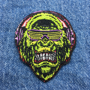 Angry Ape DJ Rave EDM Rock Psychedelic  Embroidered Iron On Patch Ships Free In The USA PAT-859